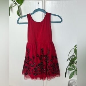 Knitworks Party Dress Red with Black and glitter Flowers Girls Size 10